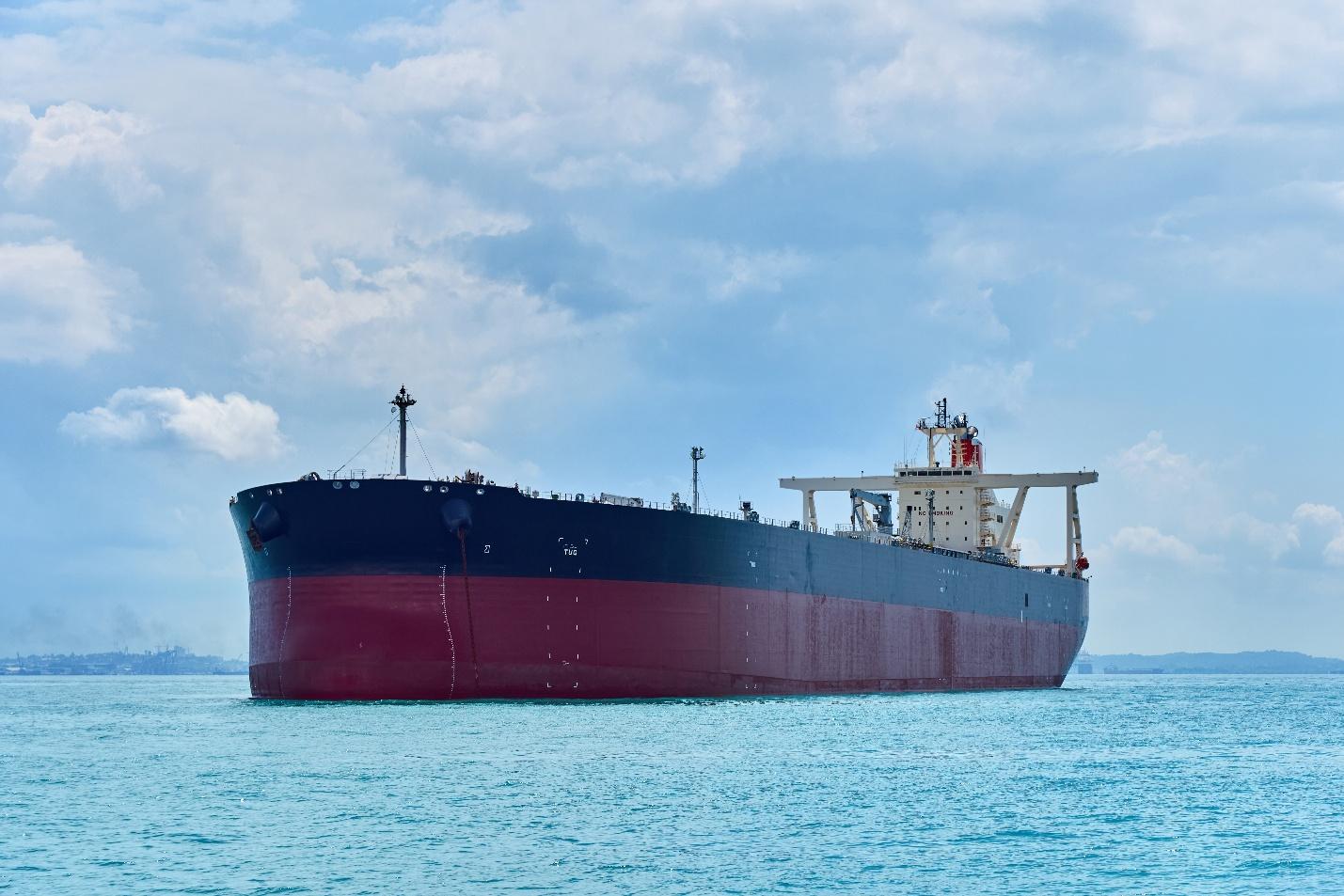 Crude oil tanker at anchor, the type of vessel carrying WTI exports from the Gulf Coast to buyers in Europe and Asia